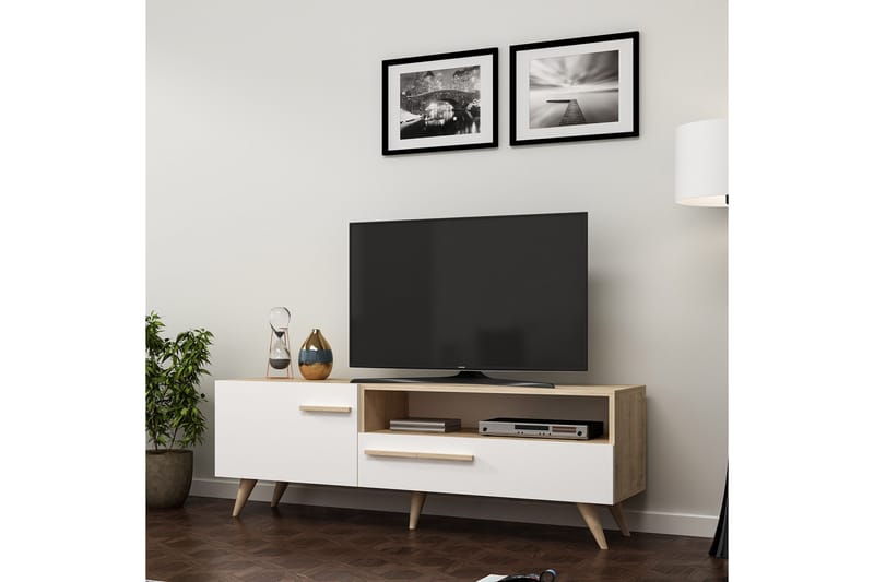 Tv-stativ 150 cm Eg/ Hvid - Møbler - TV borde & mediemøbler - TV-borde