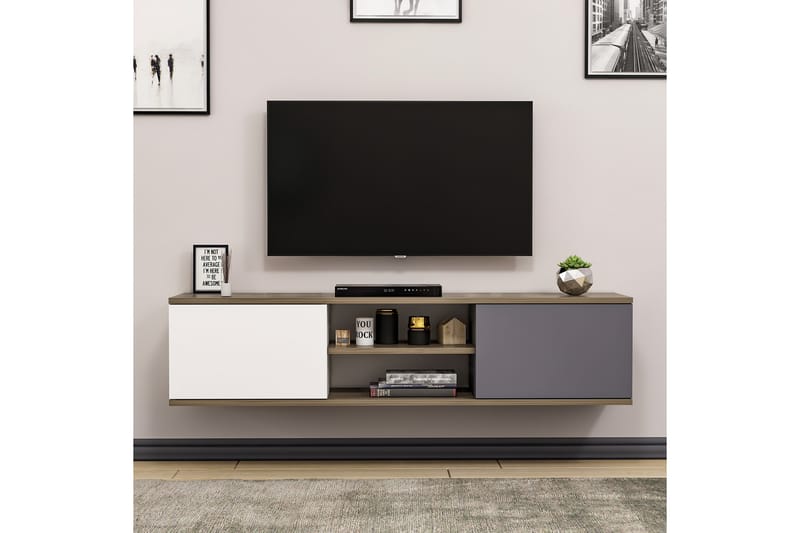 Tv-stativ 160 cm antracit / Valnød - Møbler - TV borde & mediemøbler - TV-borde