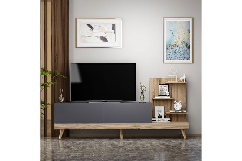 Tv-stativ 180 cm antracit / Valnød - Møbler - TV borde & mediemøbler - TV-borde