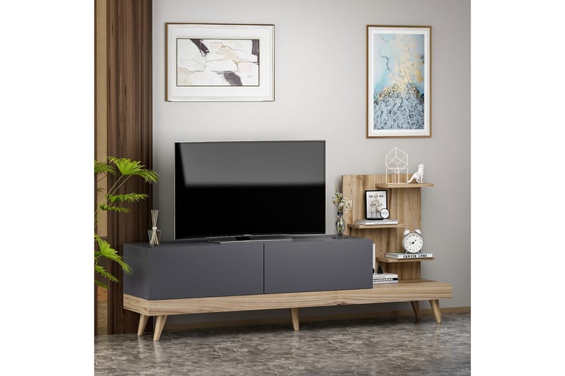 Tv-stativ 180 cm antracit / Valnød - Møbler - TV borde & mediemøbler - TV-borde