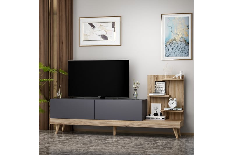 Tv-stativ 180 cm antracit / Valnød - Møbler - TV borde & mediemøbler - TV-borde