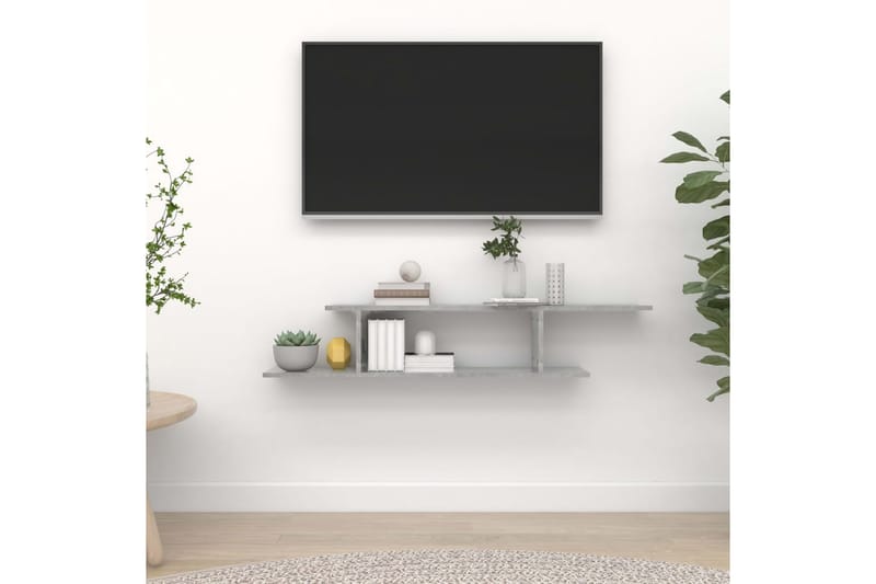 væghængt tv-hylde 125x18x23 cm spånplade betongrå - Grå - Møbler - TV borde & mediemøbler - TV-borde