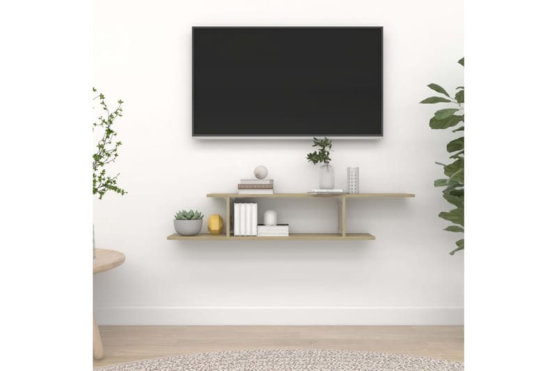 væghængt tv-hylde 125x18x23 cm spånplade sonoma-eg - Brun - Møbler - TV borde & mediemøbler - TV-borde