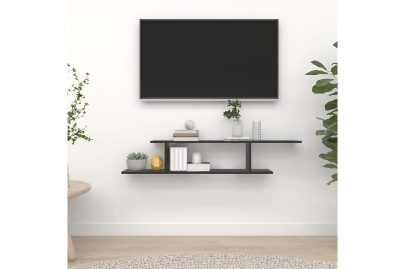 væghængt tv-hylde 125x18x23 cm spånplade sort - Sort - Møbler - TV borde & mediemøbler - TV-borde