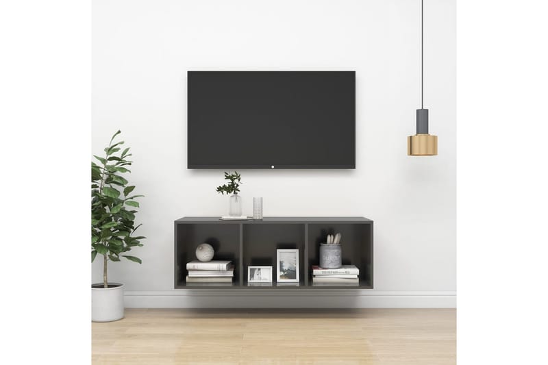 væghængt tv-skab 37x37x107cm spånplade grå højglans - Grå - Møbler - TV borde & mediemøbler - TV-borde