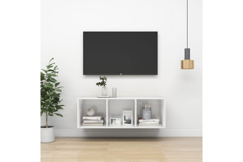 væghængt tv-skab 37x37x107cm spånplade hvid højglans - Hvid - Møbler - TV borde & mediemøbler - TV-borde