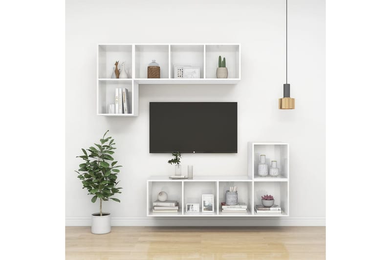 væghængt tv-skab 37x37x107cm spånplade hvid højglans - Hvid - Møbler - TV borde & mediemøbler - TV-borde