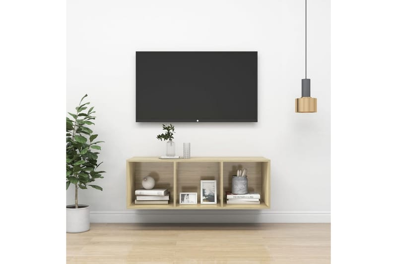 væghængt tv-skab 37x37x107cm spånplade sonoma-eg - Brun - Møbler - TV borde & mediemøbler - TV-borde