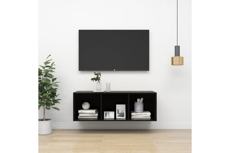 væghængt tv-skab 37x37x107cm spånplade sort højglans - Sort - Møbler - TV borde & mediemøbler - TV-borde