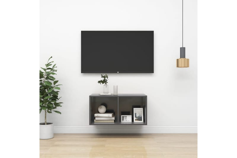 væghængt tv-skab 37x37x72cm spånplade grå højglans - Grå - Møbler - TV borde & mediemøbler - TV-borde