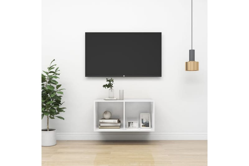 væghængt tv-skab 37x37x72cm spånplade hvid højglans - Hvid - Møbler - TV borde & mediemøbler - TV-borde