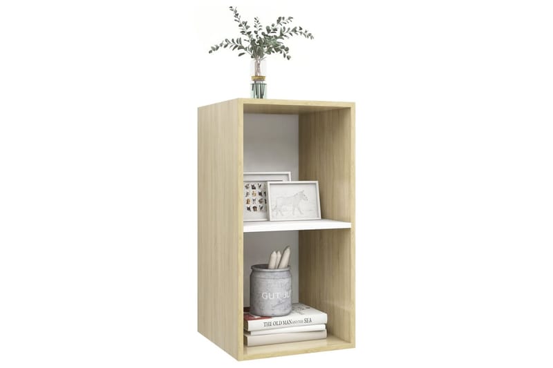 væghængt tv-skab 37x37x72cm spånplade sonoma-eg og hvid - Beige - Møbler - TV borde & mediemøbler - TV-borde