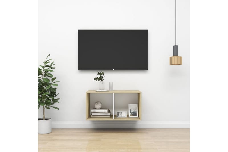 væghængt tv-skab 37x37x72cm spånplade sonoma-eg og hvid - Beige - Møbler - TV borde & mediemøbler - TV-borde