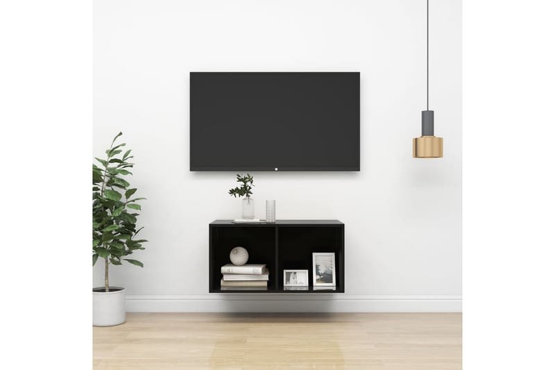 væghængt tv-skab 37x37x72cm spånplade sort højglans - Sort - Møbler - TV borde & mediemøbler - TV-borde