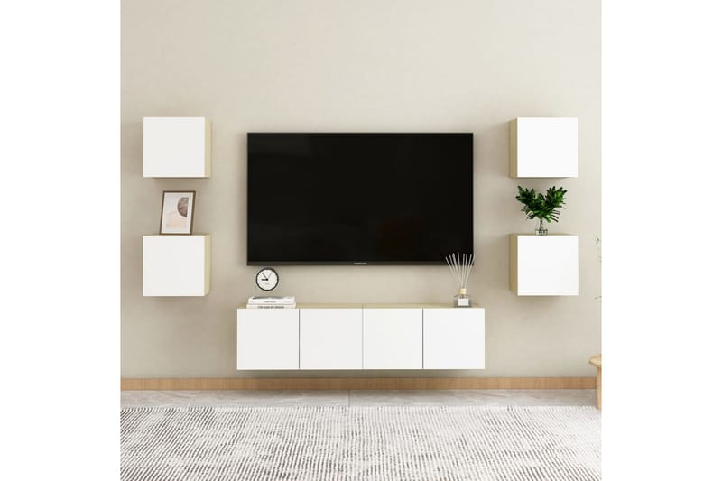 væghængte tv-skabe 2 stk. 30,5x30x30 cm hvid og sonoma-eg - Beige - Møbler - TV borde & mediemøbler - TV-borde