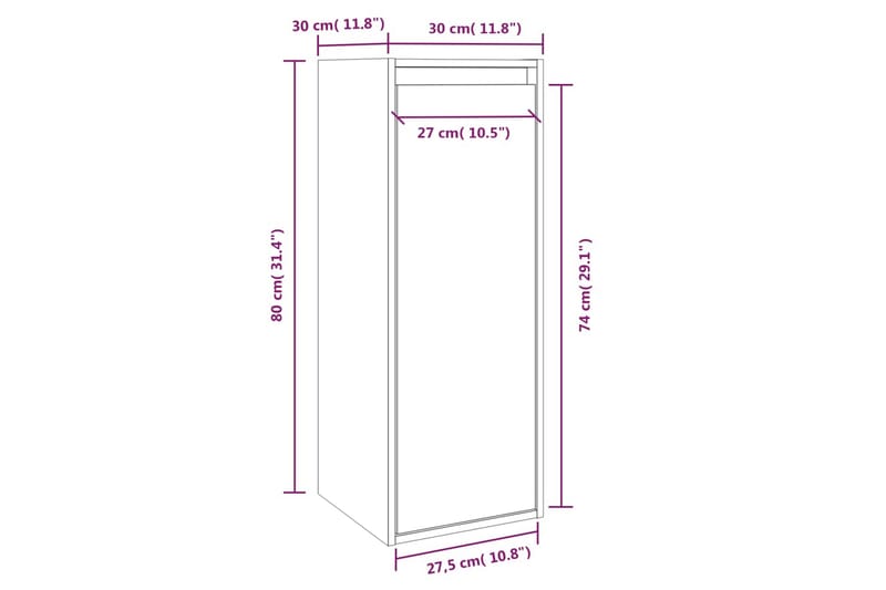 vægskab 30x30x80 cm massivt fyrretræ grå - Grå - Møbler - TV borde & mediemøbler - TV-borde