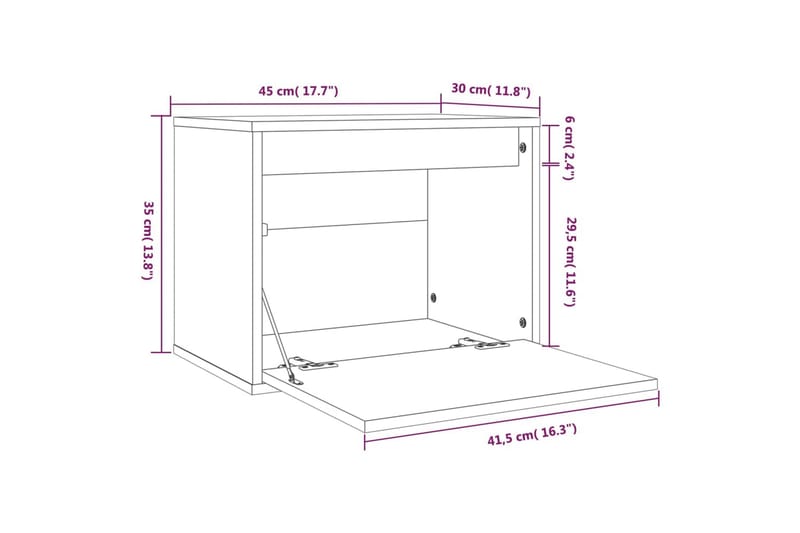 vægskab. 45x30x35 cm massivt fyrretræ grå - Grå - Møbler - TV borde & mediemøbler - TV-borde