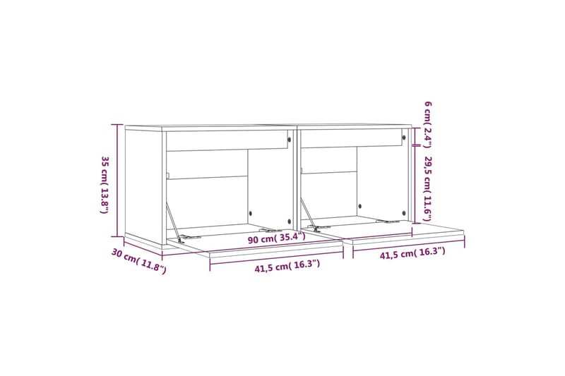 vægskabe 2 stk. 45x30x35 cm massivt fyrretræ - Brun - Møbler - TV borde & mediemøbler - TV-borde