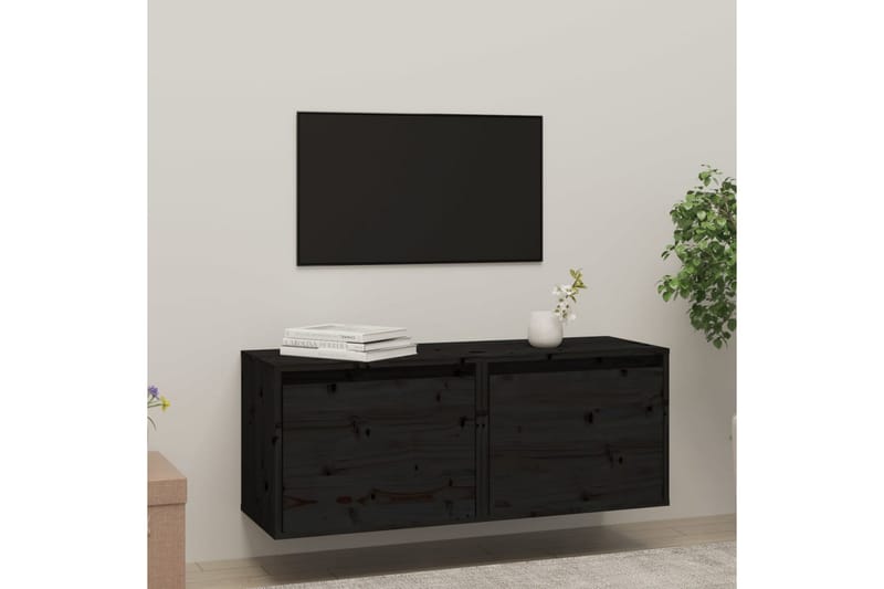 vægskabe 2 stk. 45x30x35 cm massivt fyrretræ sort - Sort - Møbler - TV borde & mediemøbler - TV-borde