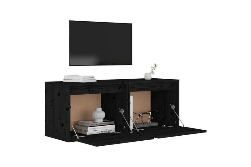 vægskabe 2 stk. 45x30x35 cm massivt fyrretræ sort - Sort - Møbler - TV borde & mediemøbler - TV-borde