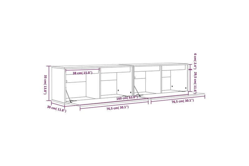 vægskabe 2 stk. 80x30x35 cm massivt fyrretræ - Brun - Møbler - TV borde & mediemøbler - TV-borde