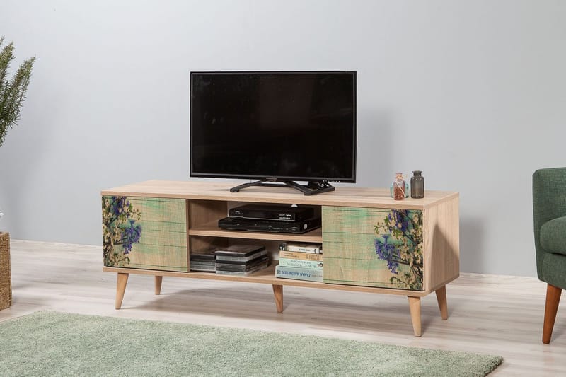 Vellavie TV-Bord 140 cm Kirsebærblomst - Brun/Grøn - Møbler - TV borde & mediemøbler - TV-borde