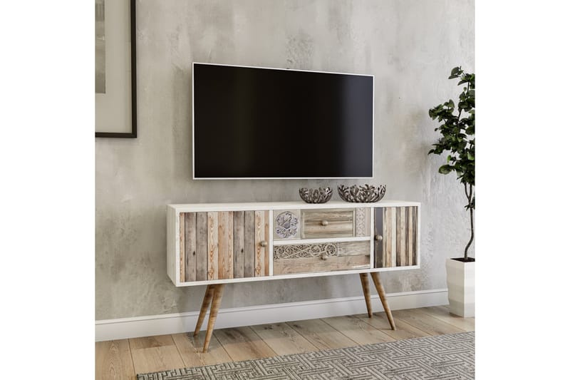 Zange TV-Bænk 122 cm - Hvid/Valnød - Møbler - TV borde & mediemøbler - TV-borde