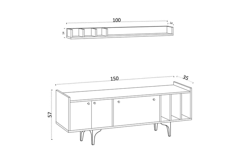 Desgrar TV-møbelsæt 150x57 cm - Hvid - Møbler - TV borde & mediemøbler - Tv-møbelsæt