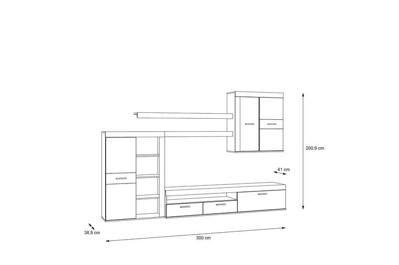 Dolnis Tv-møbelsæt 41x300 cm - Brun/Grå - Møbler - TV borde & mediemøbler - Tv-møbelsæt