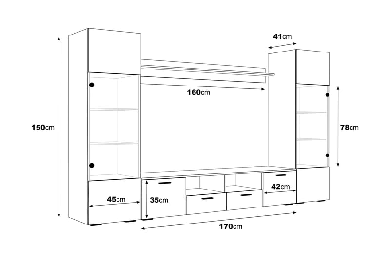 Mellon TV Møbelpakke med Opbevaring + Hylder 41x260 cm - Glas/Hvid - Møbler - TV borde & mediemøbler - Tv-møbelsæt