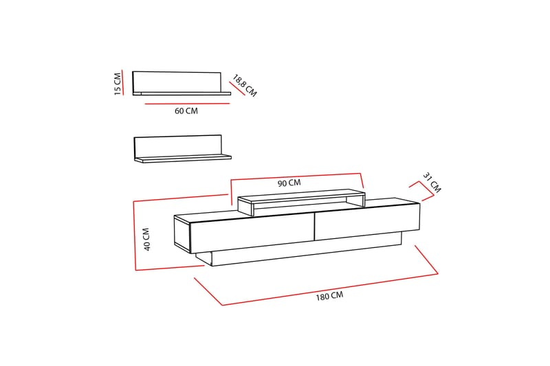 Rinorea TV-møbelsæt 180x40 cm - Hvid - Møbler - TV borde & mediemøbler - Tv-møbelsæt