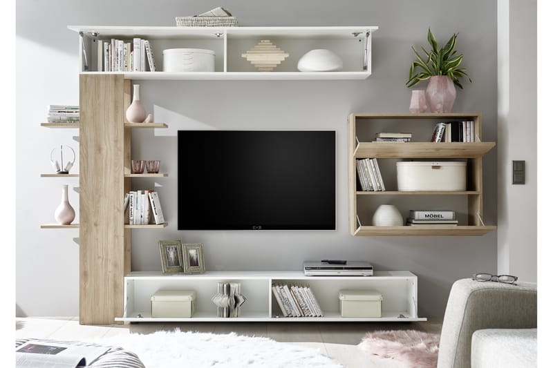 Sorano Elegant TV-møbelsæt 258cm - Hvid/Træ/Natur - Møbler - TV borde & mediemøbler - Tv-møbelsæt