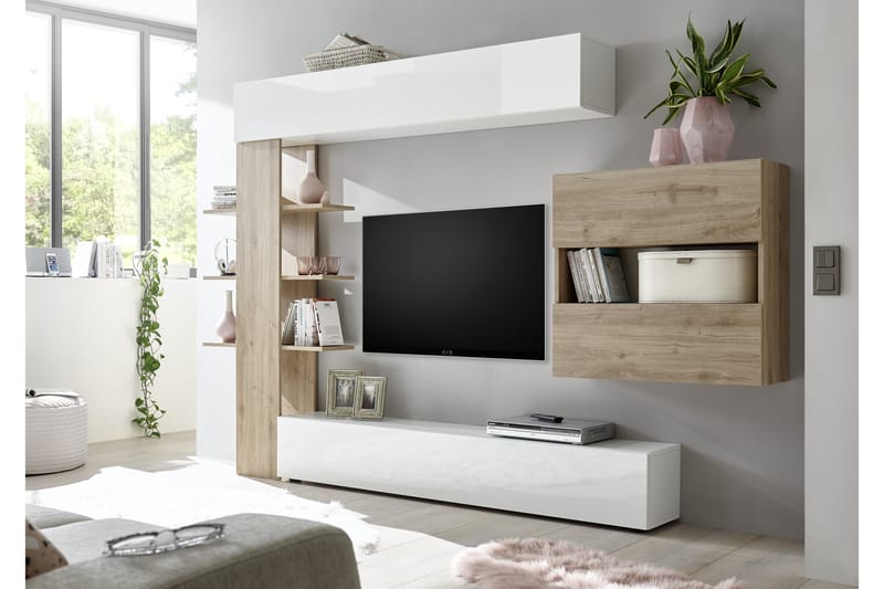 Sorano Elegant TV-møbelsæt 258cm - Hvid/Træ/Natur - Møbler - TV borde & mediemøbler - Tv-møbelsæt