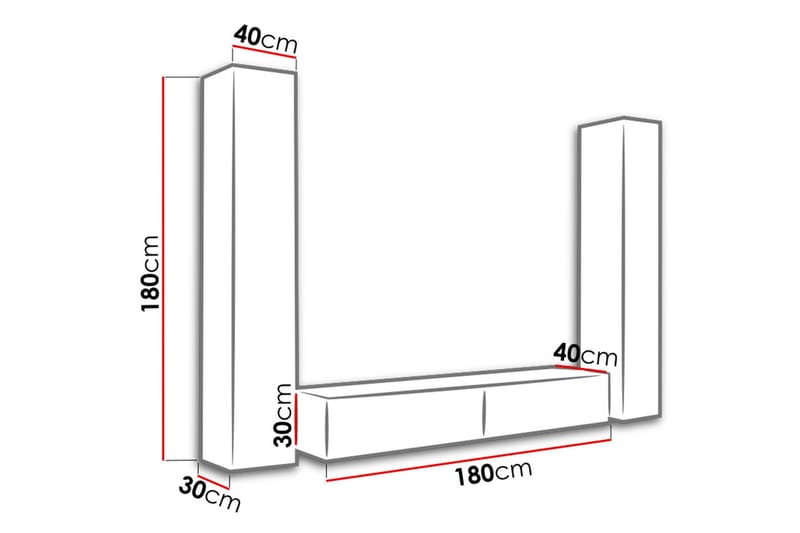 Vigo TV-møbelsæt 260x40x180 cm - Sort / hvid - Møbler - TV borde & mediemøbler - Tv-møbelsæt