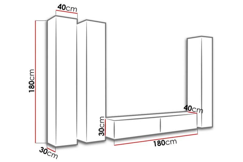 Vigo TV-møbelsæt 300x40x180 cm - Hvid - Møbler - TV borde & mediemøbler - Tv-møbelsæt