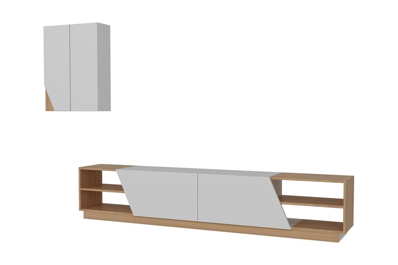 Zebrai TV-bord med skjult opbevaring - Vit / teak - Møbler - TV borde & mediemøbler - Tv-møbelsæt