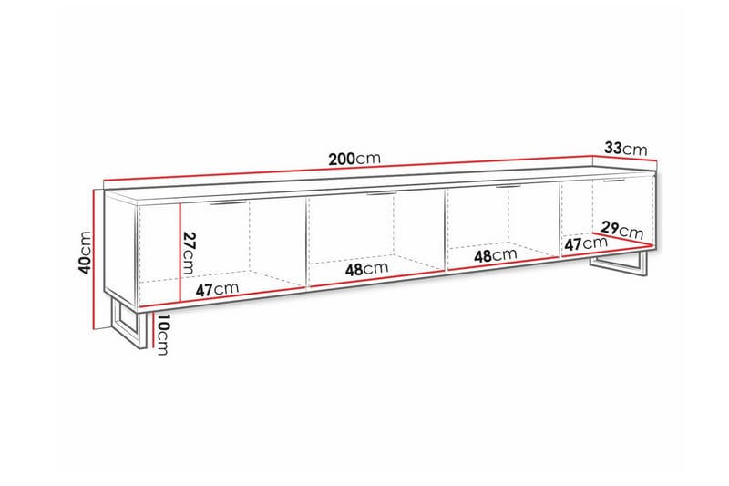 Galbally TV-bænk med Opbevaring 200 cm bred 33 cm dyb - Sort - Møbler - TV borde & mediemøbler - TV-skab