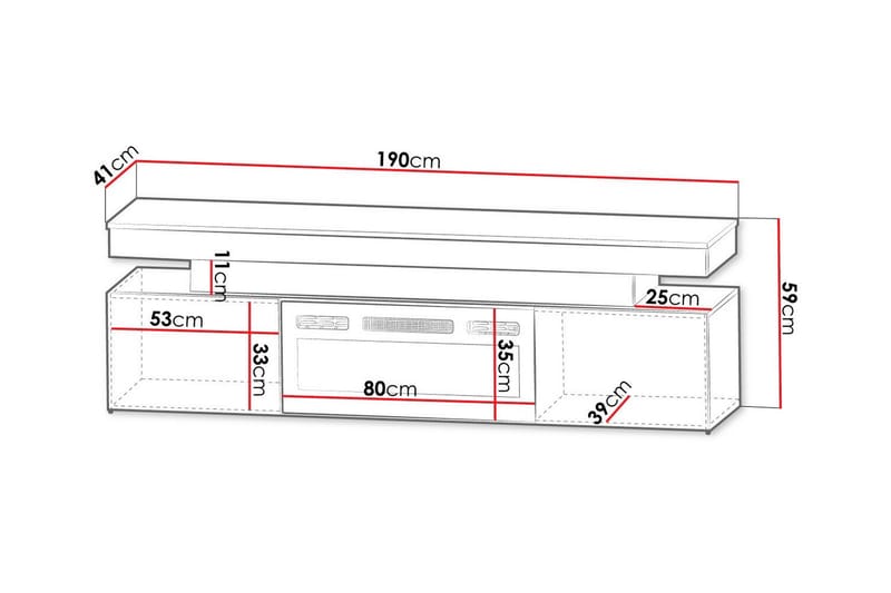 Glenndale TV-bænk med Opbevaring + LED Pejs + Belysning 190 cm - Hvid - Møbler - TV borde & mediemøbler - TV-skab