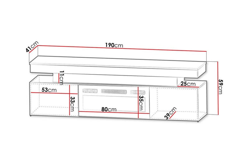 Glenndale TV-bænk med Opbevaring + LED Pejs + Belysning 190 cm - Sort - Møbler - TV borde & mediemøbler - TV-skab