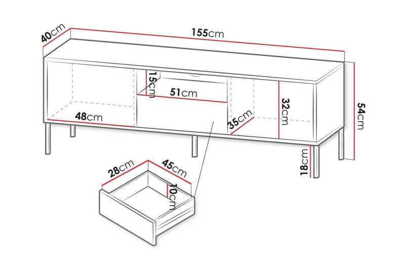 Glenndale TV-skab 155 cm - Hvid - Møbler - TV borde & mediemøbler - TV-skab