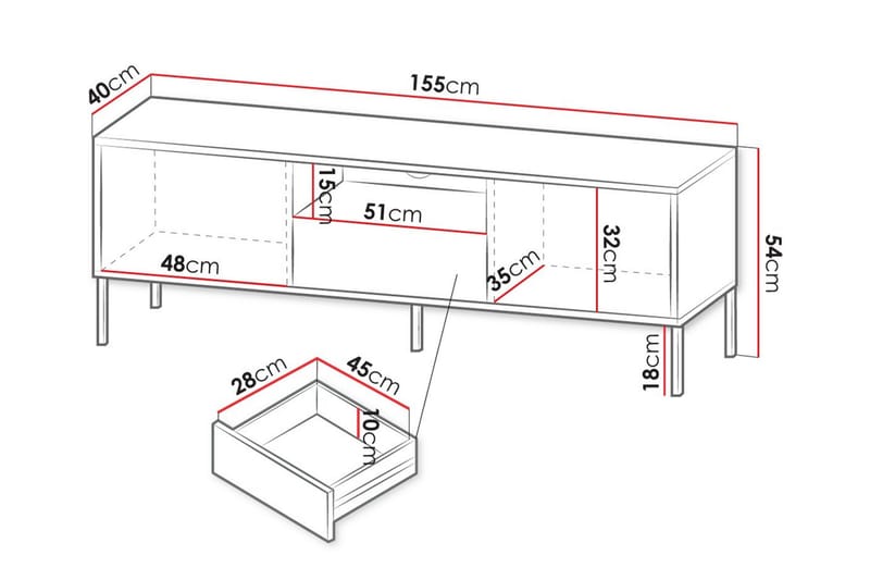 Glenndale TV-skab 155 cm - Sort - Møbler - TV borde & mediemøbler - TV-skab