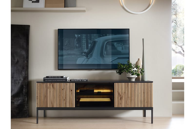 Klinkerville TV-skab – display med belysning – Træ – D39xB56xH154 cm - Sort - Møbler - TV borde & mediemøbler - TV-skab