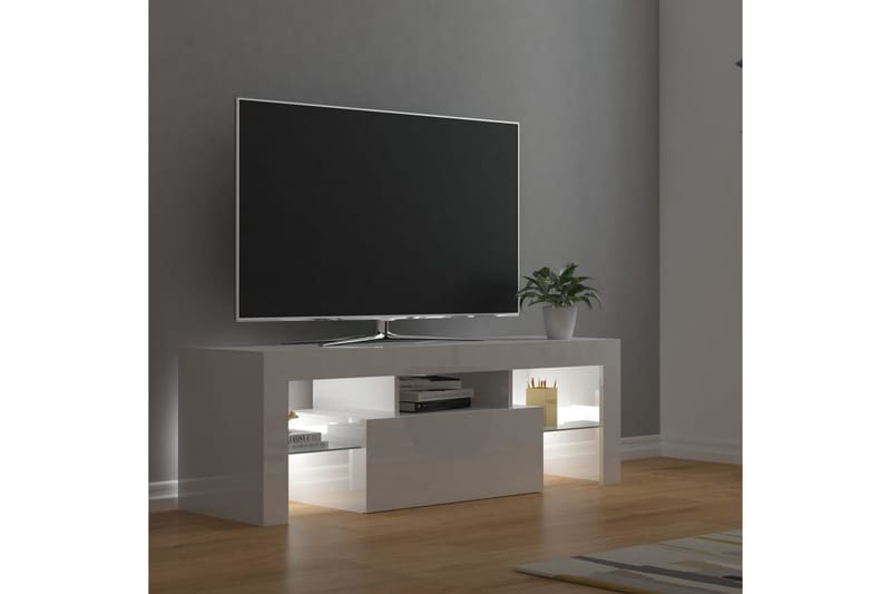 tv-skab med LED-lamper 120x35x40 cm hvid højglans - Hvid - Møbler - TV borde & mediemøbler - TV-borde