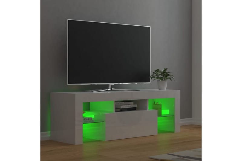 tv-skab med LED-lamper 120x35x40 cm hvid højglans - Hvid - Møbler - TV borde & mediemøbler - TV-borde