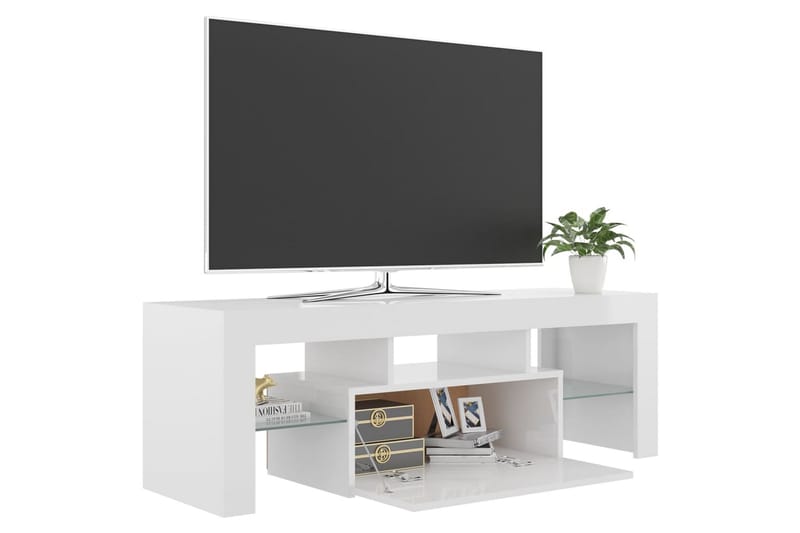 tv-skab med LED-lamper 120x35x40 cm hvid højglans - Hvid - Møbler - TV borde & mediemøbler - TV-borde