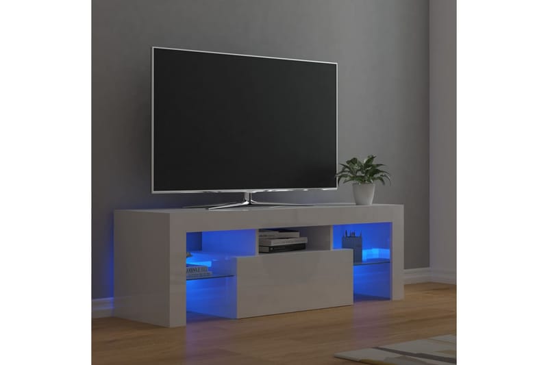 tv-skab med LED-lamper 120x35x40 cm hvid højglans - Hvid - Møbler - TV borde & mediemøbler - TV-borde