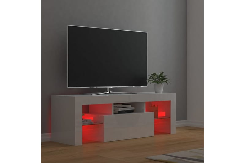 tv-skab med LED-lamper 120x35x40 cm hvid højglans - Hvid - Møbler - TV borde & mediemøbler - TV-borde