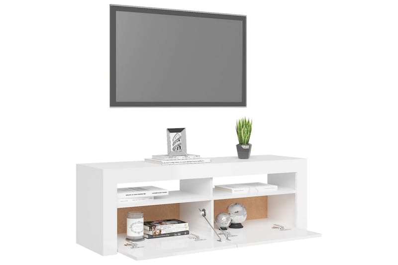 tv-skab med LED-lamper 120x35x40 cm hvid højglans - Hvid - Møbler - TV borde & mediemøbler - TV-borde