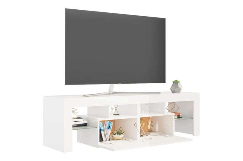 tv-skab med LED-lamper 140x35x40 cm hvid højglans - Hvid - Møbler - TV borde & mediemøbler - TV-borde