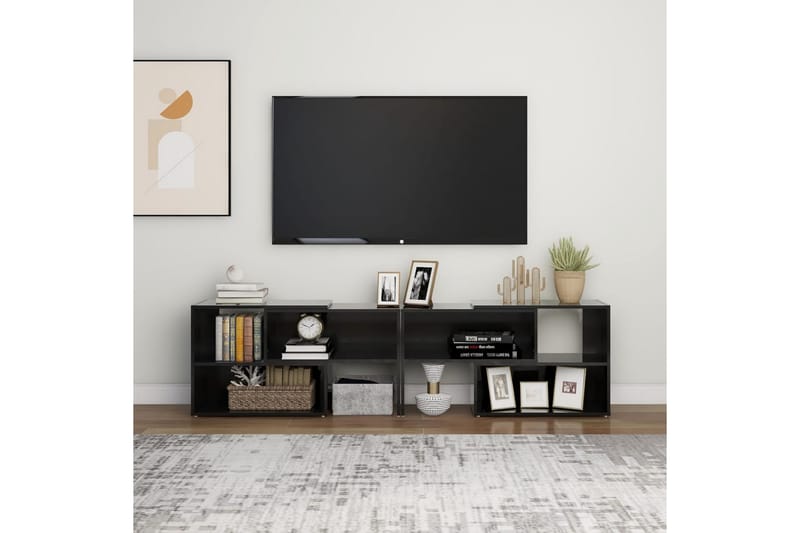 tv-skab 149x30x52 cm spånplade sort højglans - Sort - TV-skab